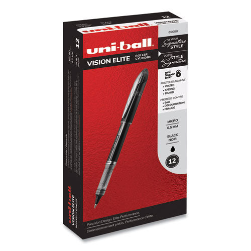 uni-ball® wholesale. UNIBALL Vision Elite Stick Roller Ball Pen, Super-fine 0.5 Mm, Black Ink, Black Barrel. HSD Wholesale: Janitorial Supplies, Breakroom Supplies, Office Supplies.