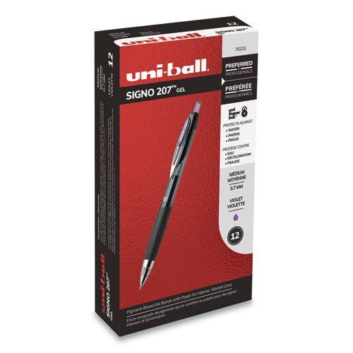 uni-ball® wholesale. UNIBALL Signo 207 Retractable Gel Pen, 0.7 Mm, Purple Ink, Smoke-black-purple Barrel, Dozen. HSD Wholesale: Janitorial Supplies, Breakroom Supplies, Office Supplies.