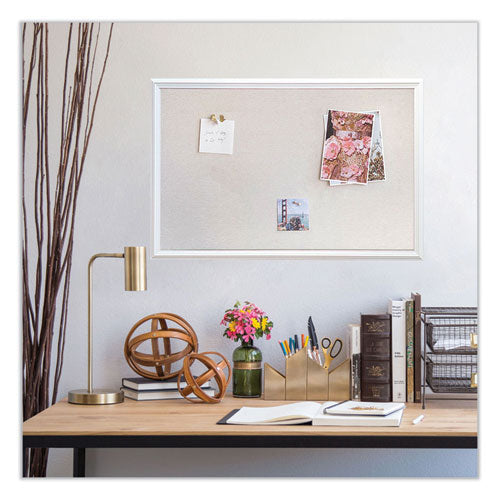 U Brands wholesale. Linen Bulletin Board With Decor Frame, 30 X 20, Natural Surface-white Frame. HSD Wholesale: Janitorial Supplies, Breakroom Supplies, Office Supplies.