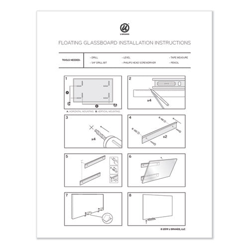 U Brands wholesale. Floating Glass Ghost Grid Dry Erase Board, 36 X 24, White. HSD Wholesale: Janitorial Supplies, Breakroom Supplies, Office Supplies.