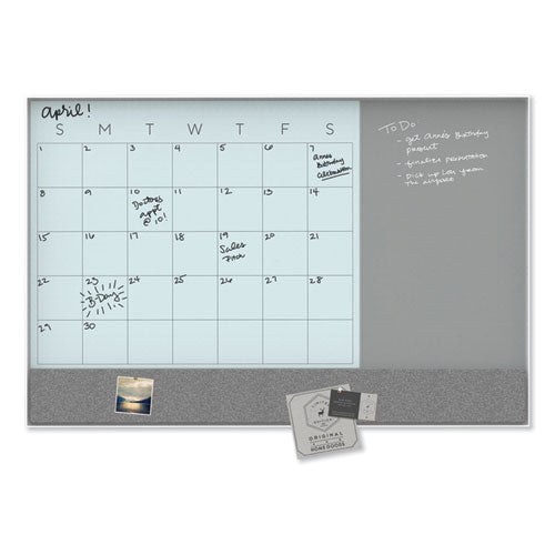 U Brands wholesale. 3n1 Magnetic Glass Dry Erase Combo Board, 36 X 24, Month View, White Surface And Frame. HSD Wholesale: Janitorial Supplies, Breakroom Supplies, Office Supplies.