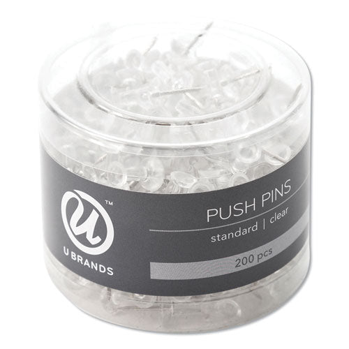 U Brands wholesale. Standard Push Pins, Plastic, Clear, 7-16", 200-pack. HSD Wholesale: Janitorial Supplies, Breakroom Supplies, Office Supplies.