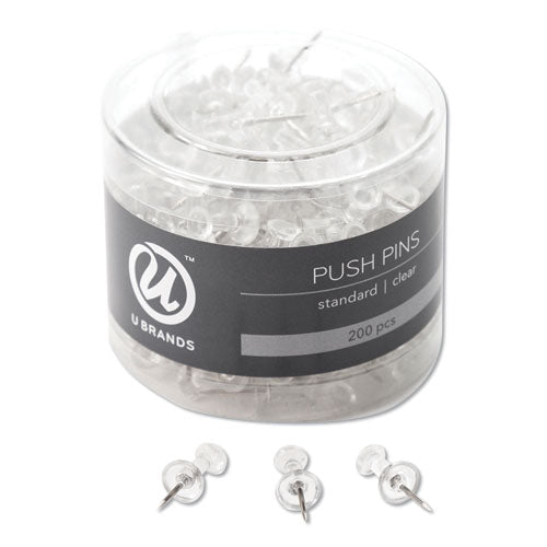 U Brands wholesale. Standard Push Pins, Plastic, Clear, 7-16", 200-pack. HSD Wholesale: Janitorial Supplies, Breakroom Supplies, Office Supplies.