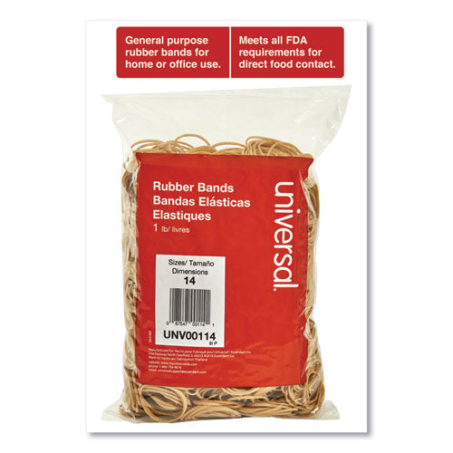 Universal® wholesale. UNIVERSAL® Rubber Bands, Size 14, 0.04" Gauge, Beige, 1 Lb Box, 2,200-pack. HSD Wholesale: Janitorial Supplies, Breakroom Supplies, Office Supplies.