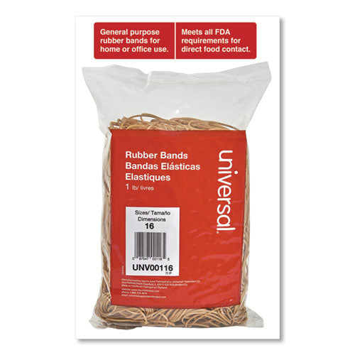 Universal® wholesale. UNIVERSAL® Rubber Bands, Size 16, 0.04" Gauge, Beige, 1 Lb Box, 1,900-pack. HSD Wholesale: Janitorial Supplies, Breakroom Supplies, Office Supplies.