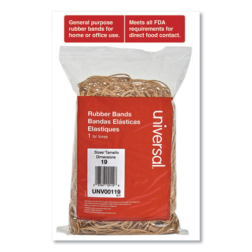 Universal® wholesale. UNIVERSAL® Rubber Bands, Size 19, 0.04" Gauge, Beige, 1 Lb Bag, 1,240-pack. HSD Wholesale: Janitorial Supplies, Breakroom Supplies, Office Supplies.