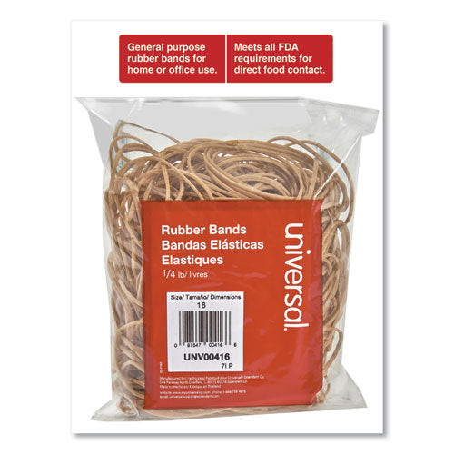 Universal® wholesale. UNIVERSAL® Rubber Bands, Size 16, 0.04" Gauge, Beige, 4 Oz Box, 475-pack. HSD Wholesale: Janitorial Supplies, Breakroom Supplies, Office Supplies.
