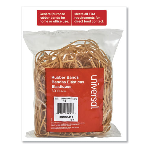 Universal® wholesale. UNIVERSAL® Rubber Bands, Size 19, 0.04" Gauge, Beige, 4 Oz Box, 310-pack. HSD Wholesale: Janitorial Supplies, Breakroom Supplies, Office Supplies.