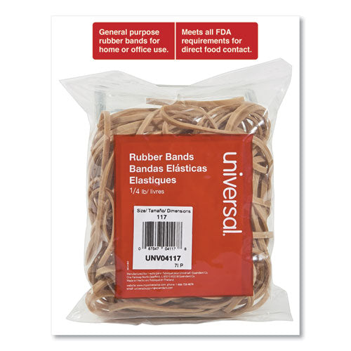 Universal® wholesale. UNIVERSAL® Rubber Bands, Size 117, 0.06" Gauge, Beige, 4 Oz Box, 50-pack. HSD Wholesale: Janitorial Supplies, Breakroom Supplies, Office Supplies.