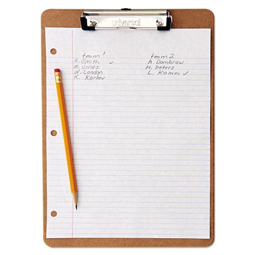 Universal® wholesale. UNIVERSAL® Hardboard Clipboard, 1-2" Capacity, Holds 8 1-2w X 12h, Brown, 6-pack. HSD Wholesale: Janitorial Supplies, Breakroom Supplies, Office Supplies.