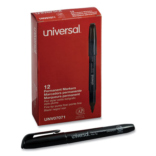 Universal™ wholesale. UNIVERSAL® Pen-style Permanent Marker, Fine Bullet Tip, Black, Dozen. HSD Wholesale: Janitorial Supplies, Breakroom Supplies, Office Supplies.