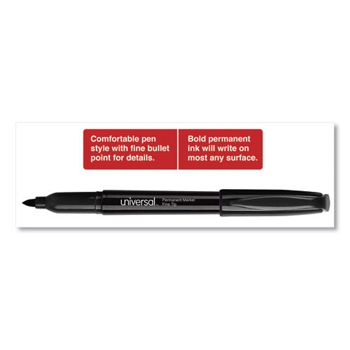 Universal™ wholesale. UNIVERSAL® Pen-style Permanent Marker, Fine Bullet Tip, Black, Dozen. HSD Wholesale: Janitorial Supplies, Breakroom Supplies, Office Supplies.