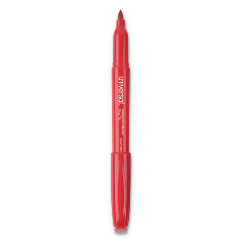 Universal™ wholesale. UNIVERSAL® Pen-style Permanent Marker, Fine Bullet Tip, Red, Dozen. HSD Wholesale: Janitorial Supplies, Breakroom Supplies, Office Supplies.