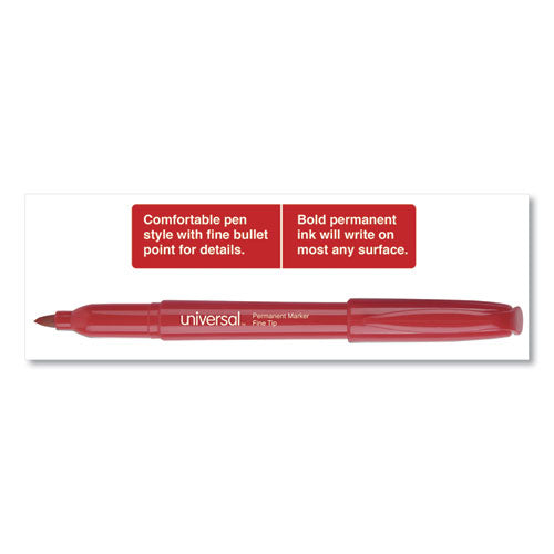 Universal™ wholesale. UNIVERSAL® Pen-style Permanent Marker, Fine Bullet Tip, Red, Dozen. HSD Wholesale: Janitorial Supplies, Breakroom Supplies, Office Supplies.