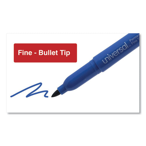 Universal™ wholesale. UNIVERSAL® Pen-style Permanent Marker, Fine Bullet Tip, Blue, Dozen. HSD Wholesale: Janitorial Supplies, Breakroom Supplies, Office Supplies.