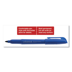 Universal™ wholesale. UNIVERSAL® Pen-style Permanent Marker, Fine Bullet Tip, Blue, Dozen. HSD Wholesale: Janitorial Supplies, Breakroom Supplies, Office Supplies.