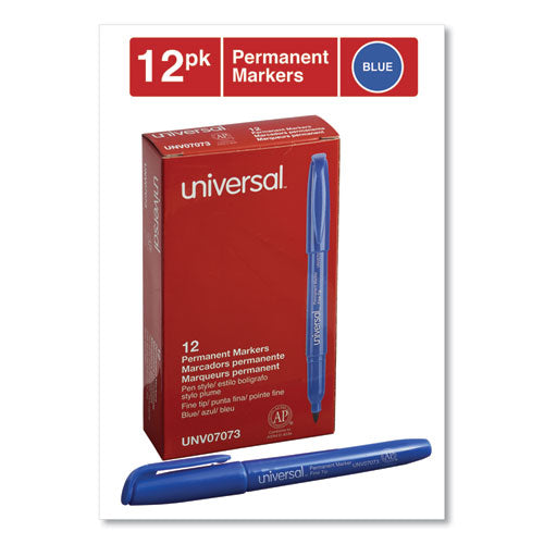 Universal™ wholesale. UNIVERSAL® Pen-style Permanent Marker, Fine Bullet Tip, Blue, Dozen. HSD Wholesale: Janitorial Supplies, Breakroom Supplies, Office Supplies.
