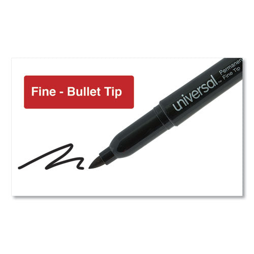 Universal™ wholesale. UNIVERSAL® Pen-style Permanent Marker, Fine Bullet Tip, Black, 60-pack. HSD Wholesale: Janitorial Supplies, Breakroom Supplies, Office Supplies.