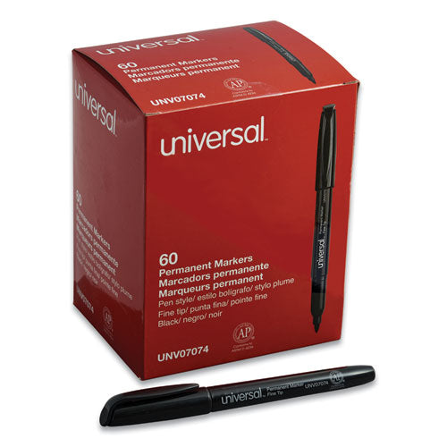 Universal™ wholesale. UNIVERSAL® Pen-style Permanent Marker, Fine Bullet Tip, Black, 60-pack. HSD Wholesale: Janitorial Supplies, Breakroom Supplies, Office Supplies.