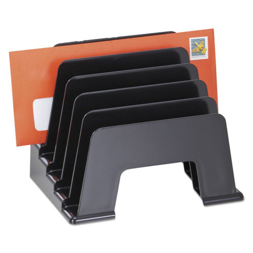 Universal® wholesale. UNIVERSAL® Recycled Plastic Incline Sorter, 5 Sections, Dl To A5 Size Files, 8" X 5.5" X 6", Black. HSD Wholesale: Janitorial Supplies, Breakroom Supplies, Office Supplies.