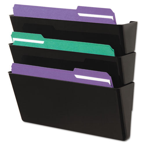 Universal® wholesale. UNIVERSAL® Wall File, Three Pocket, Plastic, Black. HSD Wholesale: Janitorial Supplies, Breakroom Supplies, Office Supplies.