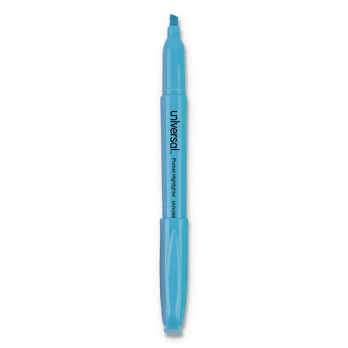 Universal™ wholesale. UNIVERSAL® Pocket Highlighters, Chisel Tip, Fluorescent Blue, Dozen. HSD Wholesale: Janitorial Supplies, Breakroom Supplies, Office Supplies.