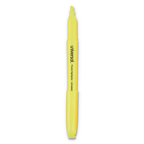 Universal™ wholesale. UNIVERSAL® Pocket Highlighters, Chisel Tip, Fluorescent Yellow, 36-pack. HSD Wholesale: Janitorial Supplies, Breakroom Supplies, Office Supplies.