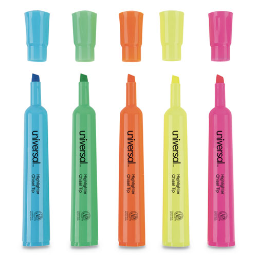 Universal™ wholesale. UNIVERSAL® Desk Highlighters, Chisel Tip, Assorted Colors, Dozen. HSD Wholesale: Janitorial Supplies, Breakroom Supplies, Office Supplies.