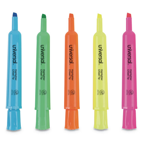 Universal™ wholesale. UNIVERSAL® Desk Highlighters, Chisel Tip, Assorted Colors, Dozen. HSD Wholesale: Janitorial Supplies, Breakroom Supplies, Office Supplies.