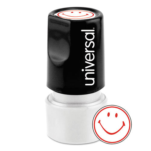 Universal® wholesale. UNIVERSAL® Round Message Stamp, Smiley Face, Pre-inked-re-inkable, Red. HSD Wholesale: Janitorial Supplies, Breakroom Supplies, Office Supplies.