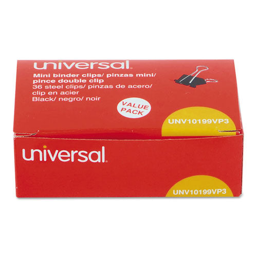 Universal® wholesale. UNIVERSAL® Binder Clips, Mini, Black-silver, 36-box. HSD Wholesale: Janitorial Supplies, Breakroom Supplies, Office Supplies.