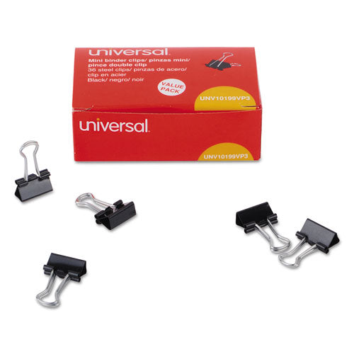 Universal® wholesale. UNIVERSAL® Binder Clips, Mini, Black-silver, 36-box. HSD Wholesale: Janitorial Supplies, Breakroom Supplies, Office Supplies.