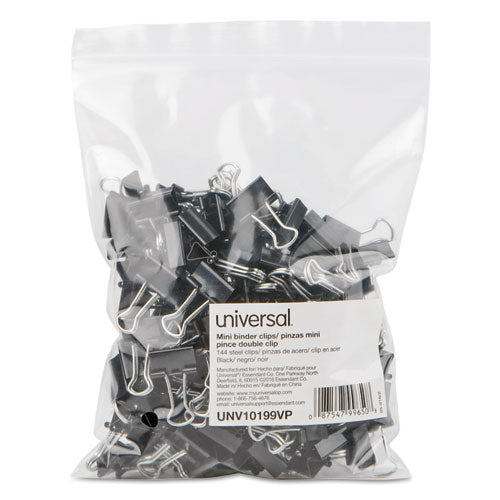 Universal® wholesale. UNIVERSAL® Binder Clips In Zip-seal Bag, Mini, Black-silver, 144-pack. HSD Wholesale: Janitorial Supplies, Breakroom Supplies, Office Supplies.