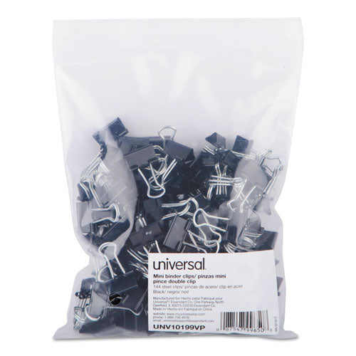 Universal® wholesale. UNIVERSAL® Binder Clips In Zip-seal Bag, Mini, Black-silver, 144-pack. HSD Wholesale: Janitorial Supplies, Breakroom Supplies, Office Supplies.