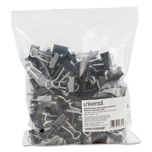 Universal® wholesale. UNIVERSAL® Binder Clips In Zip-seal Bag, Small, Black-silver, 144-pack. HSD Wholesale: Janitorial Supplies, Breakroom Supplies, Office Supplies.