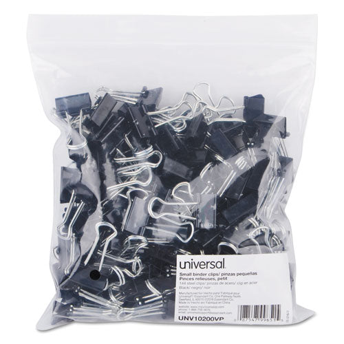 Universal® wholesale. UNIVERSAL® Binder Clips In Zip-seal Bag, Small, Black-silver, 144-pack. HSD Wholesale: Janitorial Supplies, Breakroom Supplies, Office Supplies.