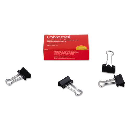 Universal® wholesale. UNIVERSAL® Binder Clips, Small, Black-silver, Dozen. HSD Wholesale: Janitorial Supplies, Breakroom Supplies, Office Supplies.