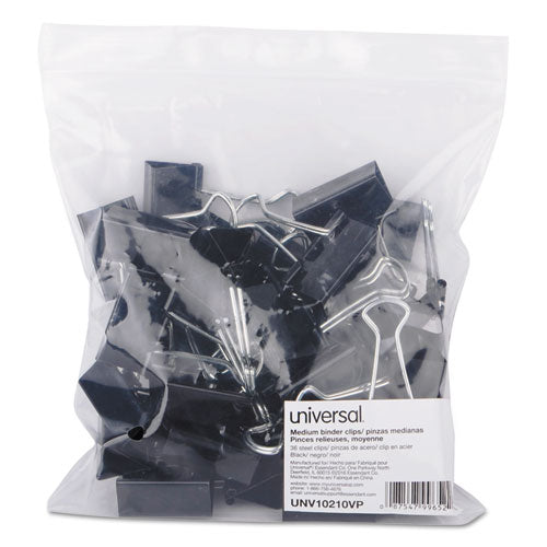 Universal® wholesale. UNIVERSAL® Binder Clips In Zip-seal Bag, Medium, Black-silver, 36-pack. HSD Wholesale: Janitorial Supplies, Breakroom Supplies, Office Supplies.