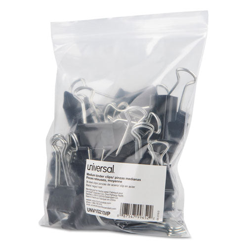 Universal® wholesale. UNIVERSAL® Binder Clips In Zip-seal Bag, Medium, Black-silver, 36-pack. HSD Wholesale: Janitorial Supplies, Breakroom Supplies, Office Supplies.