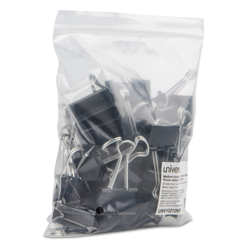 Universal® wholesale. UNIVERSAL® Binder Clips In Zip-seal Bag, Medium, Black-silver, 36-pack. HSD Wholesale: Janitorial Supplies, Breakroom Supplies, Office Supplies.