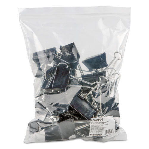 Universal® wholesale. UNIVERSAL Binder Clips In Zip-seal Bag, Large, Black-silver, 36-pack. HSD Wholesale: Janitorial Supplies, Breakroom Supplies, Office Supplies.