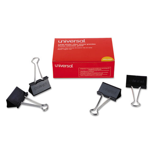 Universal® wholesale. UNIVERSAL® Binder Clips, Large, Black-silver, Dozen. HSD Wholesale: Janitorial Supplies, Breakroom Supplies, Office Supplies.