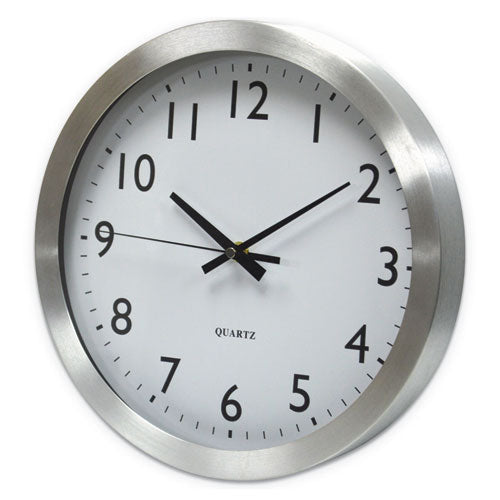 Universal® wholesale. UNIVERSAL® Brushed Aluminum Wall Clock, 12" Overall Diameter, Silver Case, 1 Aa (sold Separately). HSD Wholesale: Janitorial Supplies, Breakroom Supplies, Office Supplies.