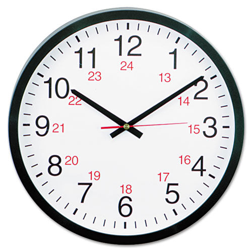 Universal® wholesale. UNIVERSAL 24-hour Round Wall Clock, 12.63" Overall Diameter, Black Case, 1 Aa (sold Separately). HSD Wholesale: Janitorial Supplies, Breakroom Supplies, Office Supplies.