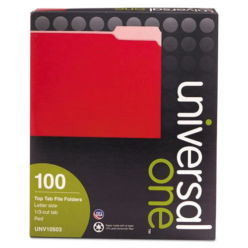 Universal® wholesale. UNIVERSAL® Deluxe Colored Top Tab File Folders, 1-3-cut Tabs, Letter Size, Red-light Red, 100-box. HSD Wholesale: Janitorial Supplies, Breakroom Supplies, Office Supplies.