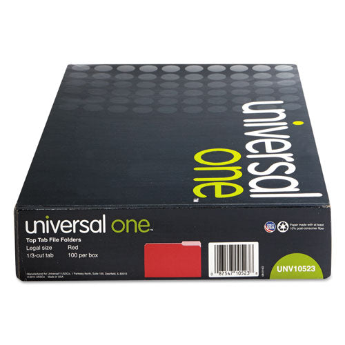 Universal® wholesale. UNIVERSAL Deluxe Colored Top Tab File Folders, 1-3-cut Tabs, Legal Size, Red-light Red, 100-box. HSD Wholesale: Janitorial Supplies, Breakroom Supplies, Office Supplies.