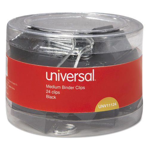 Universal® wholesale. UNIVERSAL Binder Clips In Dispenser Tub, Medium, Black-silver, 24-pack. HSD Wholesale: Janitorial Supplies, Breakroom Supplies, Office Supplies.