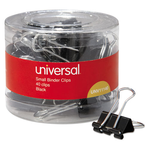 Universal® wholesale. UNIVERSAL Binder Clips In Dispenser Tub, Small, Black-silver, 40-pack. HSD Wholesale: Janitorial Supplies, Breakroom Supplies, Office Supplies.