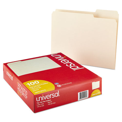 Universal® wholesale. UNIVERSAL® Top Tab Manila File Folders, 1-3-cut Tabs, Assorted Positions, Letter Size, 11 Pt. Manila, 100-box. HSD Wholesale: Janitorial Supplies, Breakroom Supplies, Office Supplies.