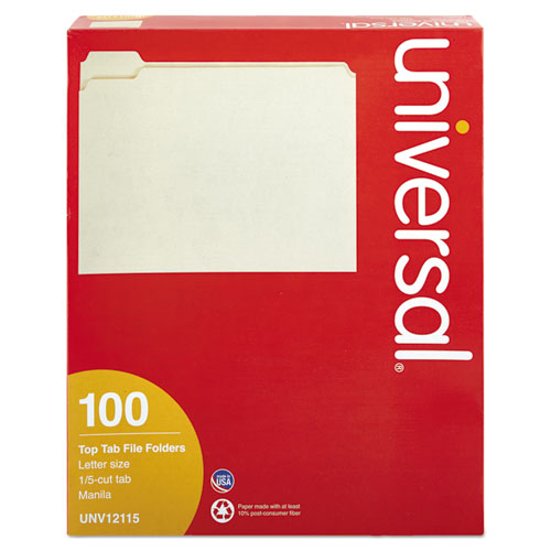 Universal® wholesale. UNIVERSAL® Top Tab Manila File Folders, 1-5-cut Tabs, Assorted Positions, Letter Size, 11 Pt. Manila, 100-box. HSD Wholesale: Janitorial Supplies, Breakroom Supplies, Office Supplies.